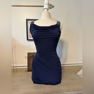 B Darlin Midnight Blue Mini Dress with Embellished Straps